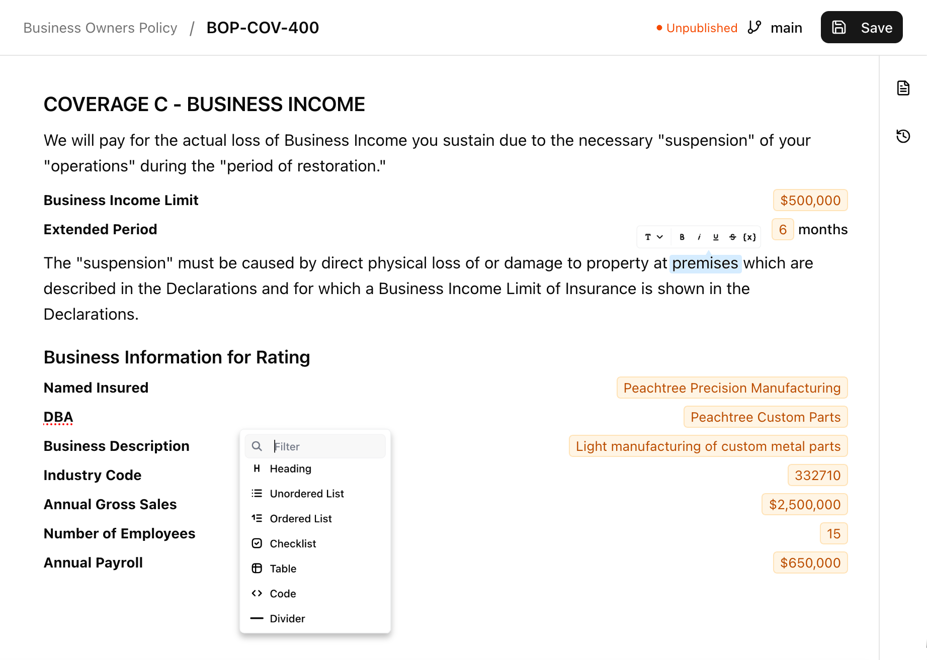 Your Proprietary Forms editor interface